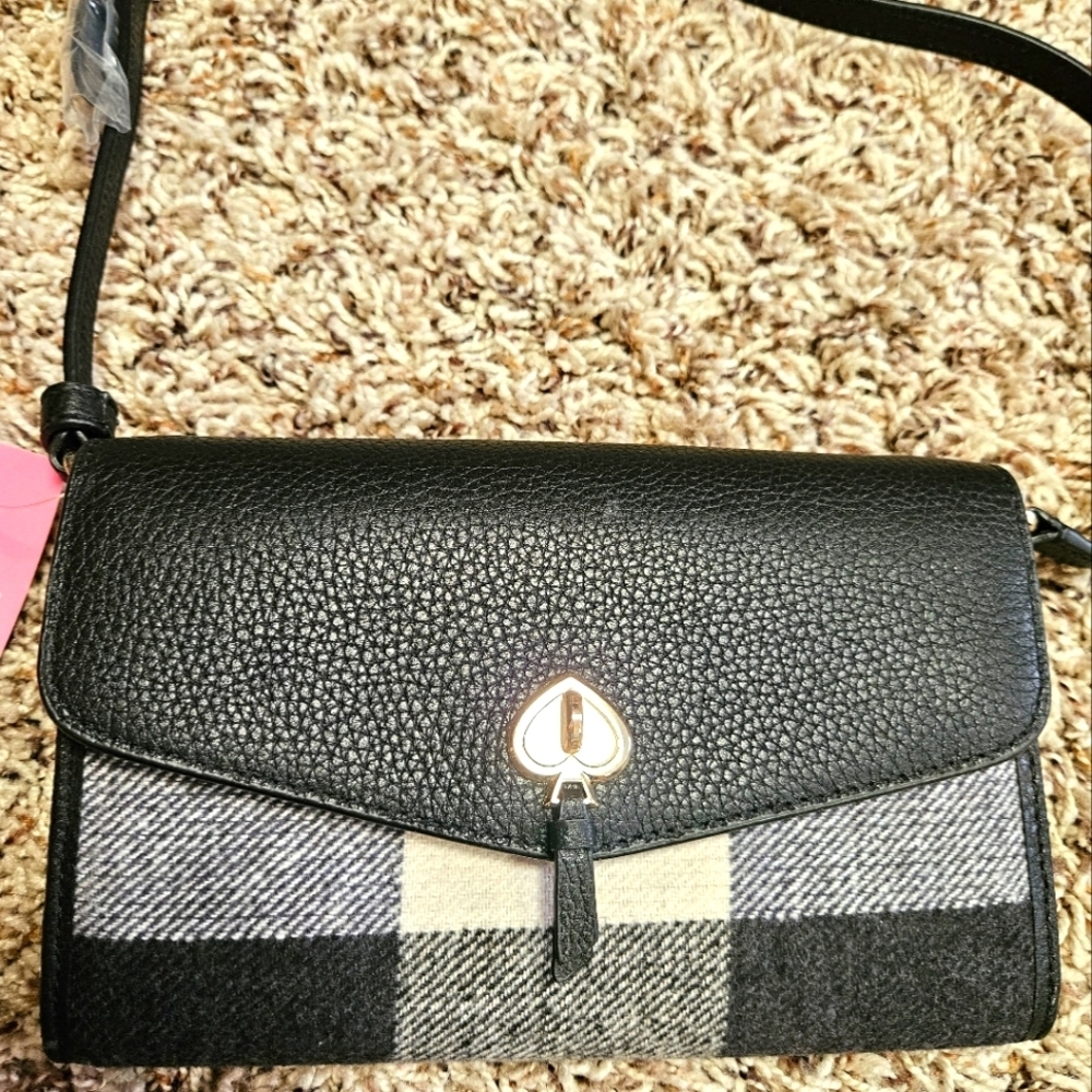 Kate Spade ♠️ Marti Festive Check Fabric Wallet Crossbody NWT